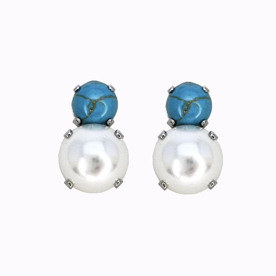 Nia earrings turqoise pearl rhodium plated