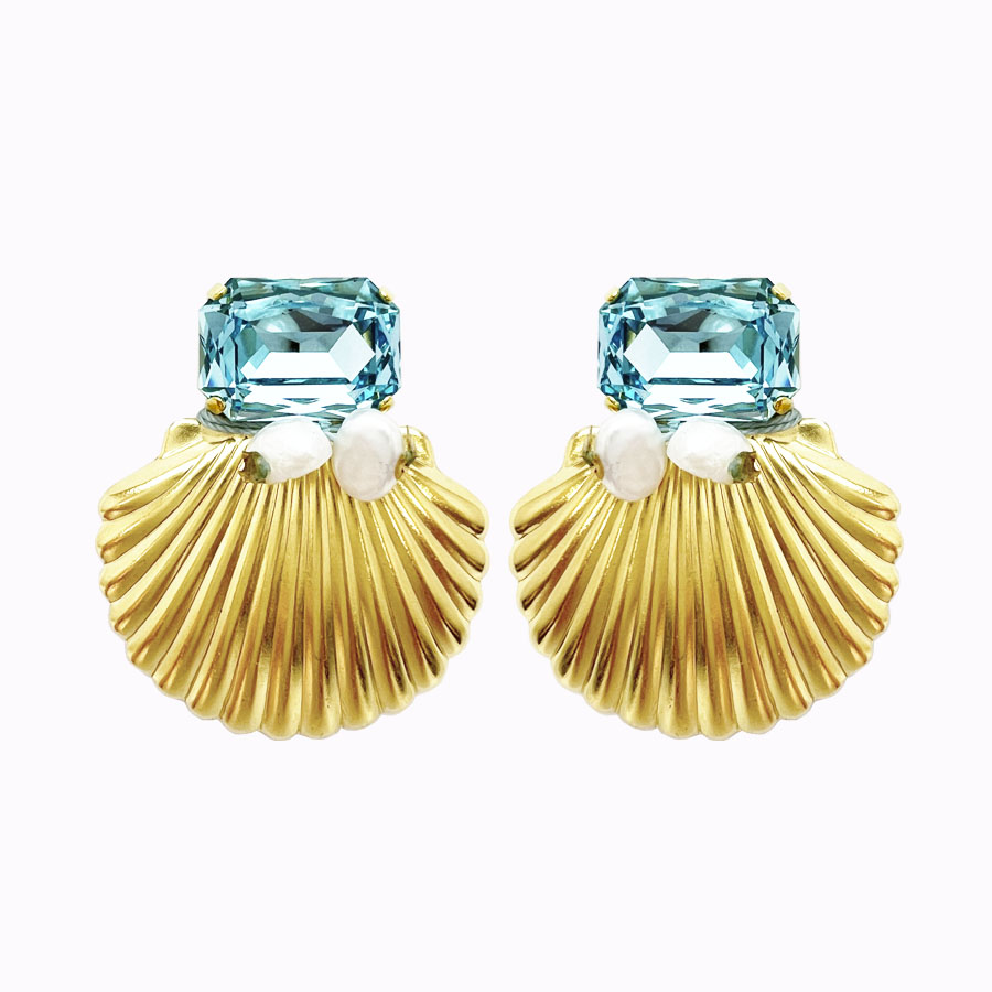 Seapearl earrings aqua gold plated