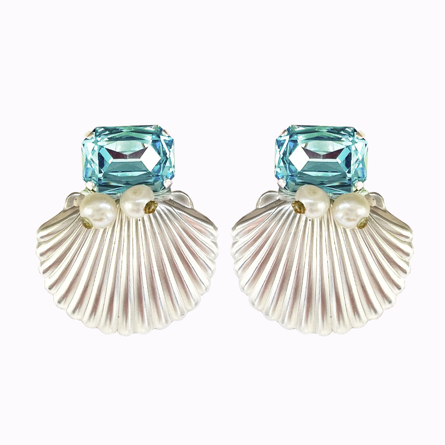 Seapearl earrings aqua rhodium plated